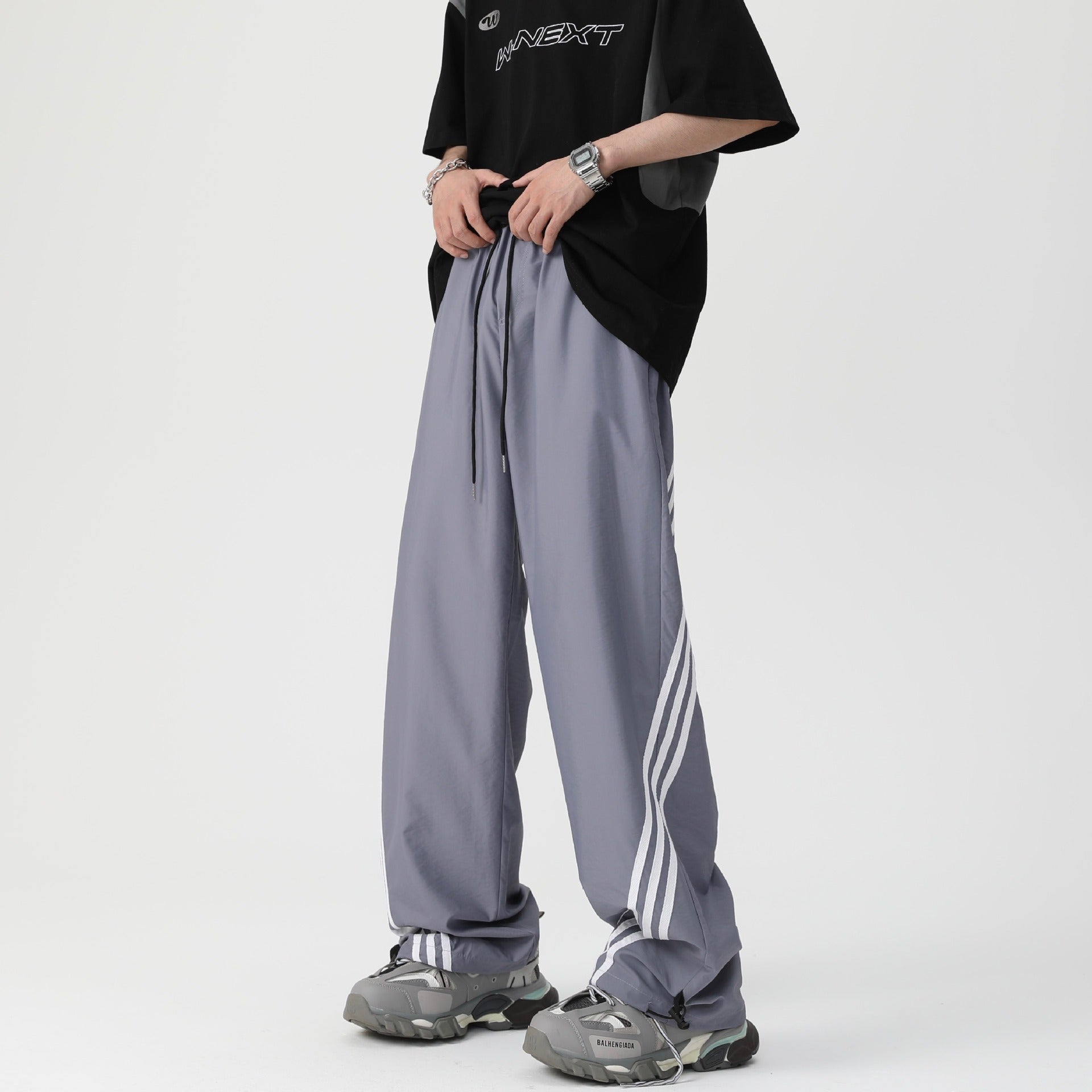 Men’s Loose Fit Striped Athletic Wide-Leg Pants