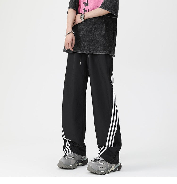 Men’s Loose Fit Striped Athletic Wide-Leg Pants