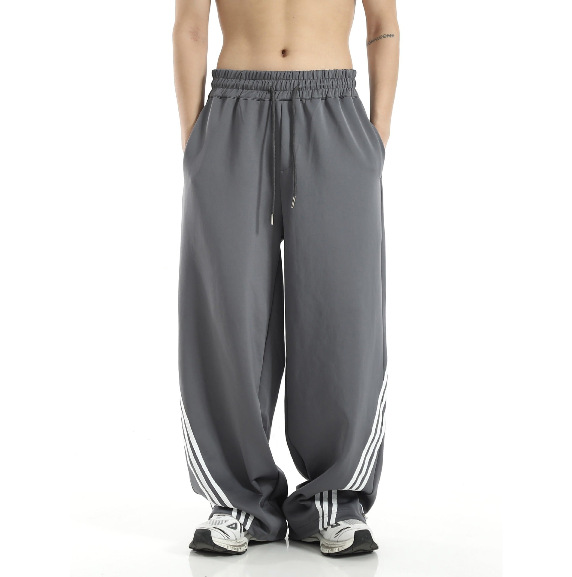 Men’s Loose Fit Striped Athletic Wide-Leg Pants
