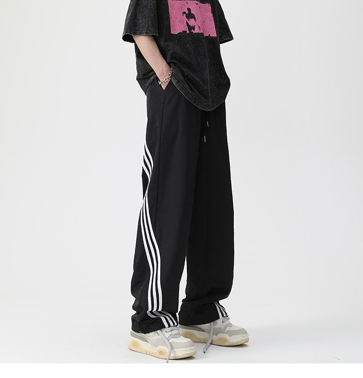 Men’s Loose Fit Striped Athletic Wide-Leg Pants