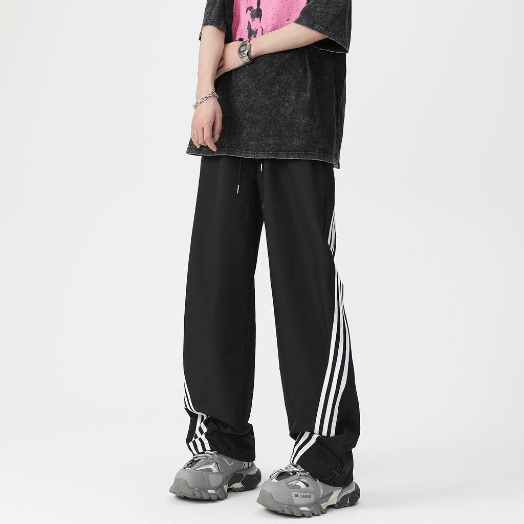 Men’s Loose Fit Striped Athletic Wide-Leg Pants
