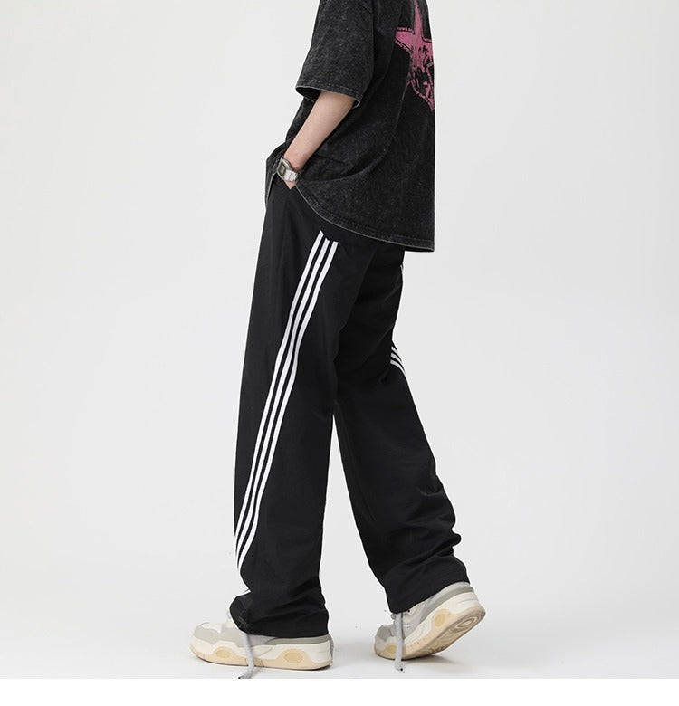 Men’s Loose Fit Striped Athletic Wide-Leg Pants