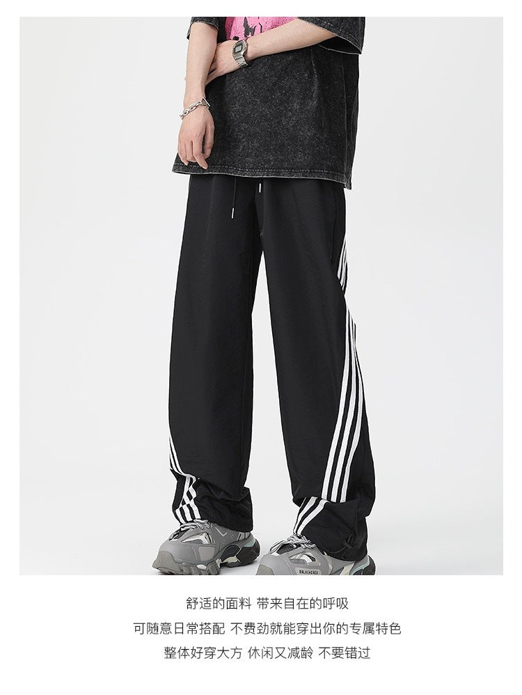 Men’s Loose Fit Striped Athletic Wide-Leg Pants